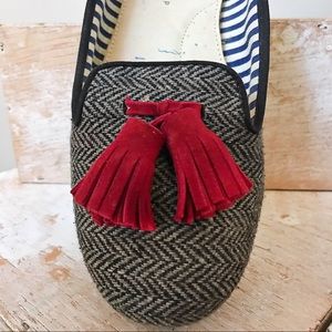 Charles Philip Herringbone Wool Tasseled Flats